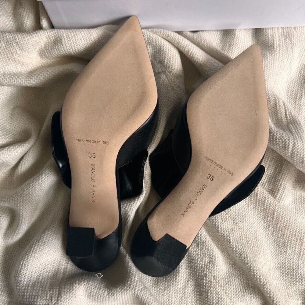 Manolo Blahnik Capitana Leather Buckle Mules Black 36 NEW - Picture 11 of 14